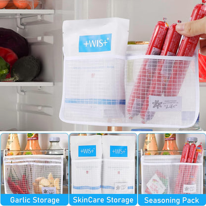 Kitchen Organizer Mesh Bag (White) Refrigerator Inside Door Classification Storage Mesh Bag Refrigerator Hanging Storage Mesh Bag Kitchen Food Small Sundries Storage Mesh bag