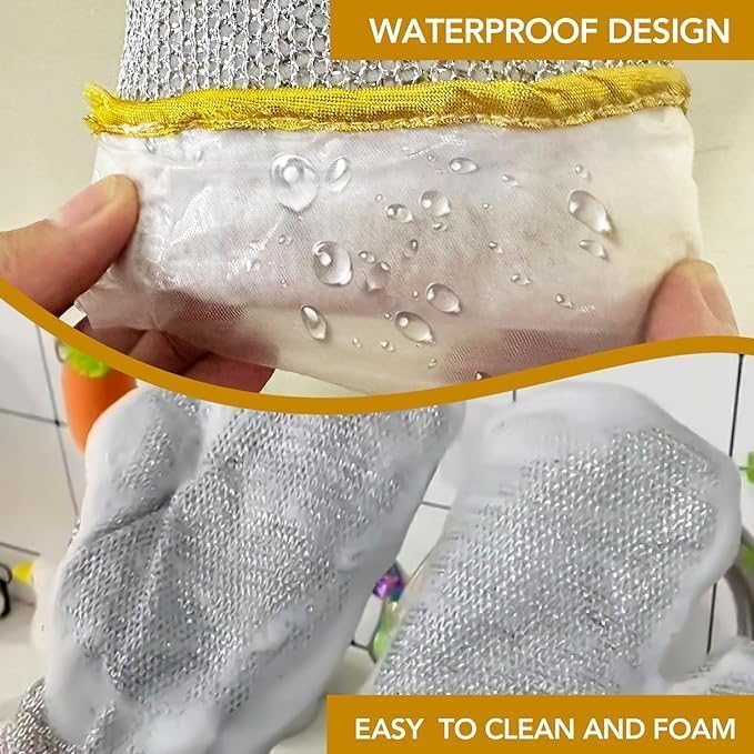 2 Pcs Multipurpose Dishwashing Rags for Wet and Dry Cleaning - Scrubber Dish Cloth + Gloves Steel Wire