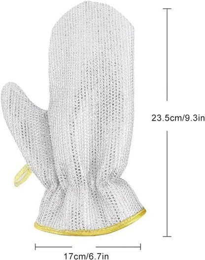 2 Pcs Multipurpose Dishwashing Rags for Wet and Dry Cleaning - Scrubber Dish Cloth + Gloves Steel Wire