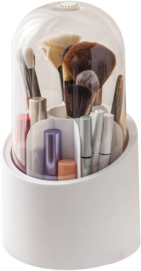 360 Rotating Dustproof Makeup Brushes Container with Clear Acrylic Cover