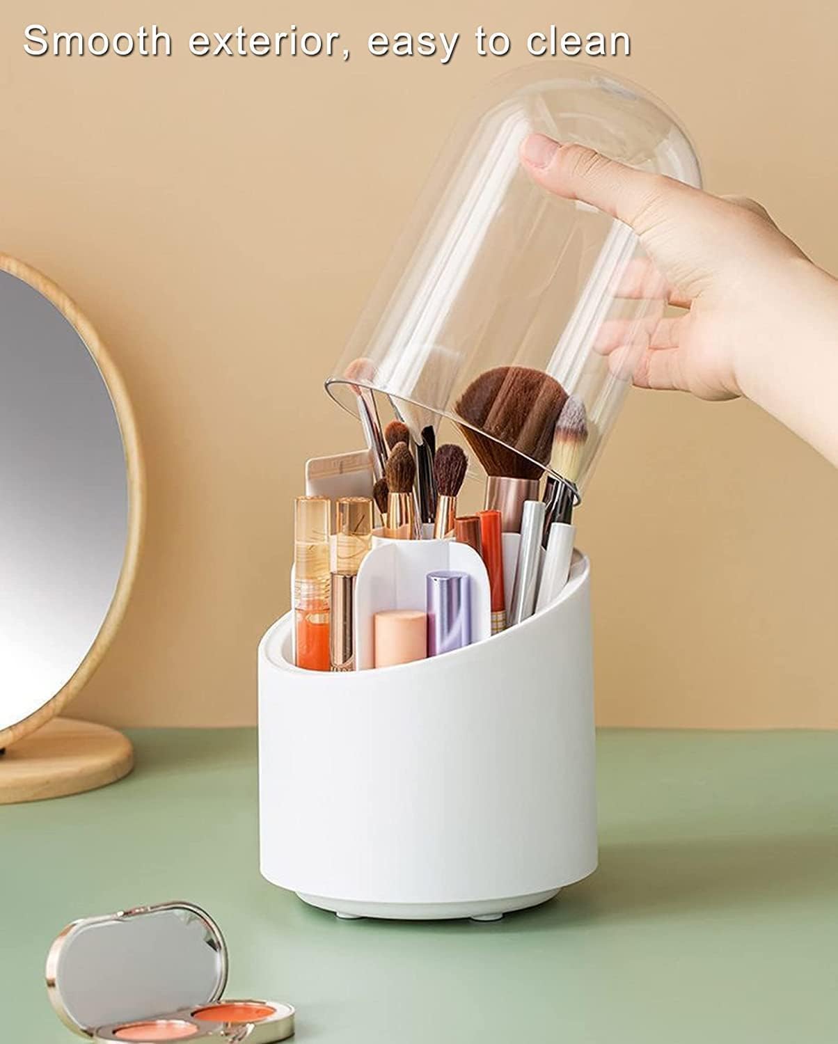 360 Rotating Dustproof Makeup Brushes Container with Clear Acrylic Cover