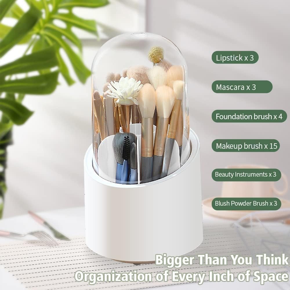 360 Rotating Dustproof Makeup Brushes Container with Clear Acrylic Cover