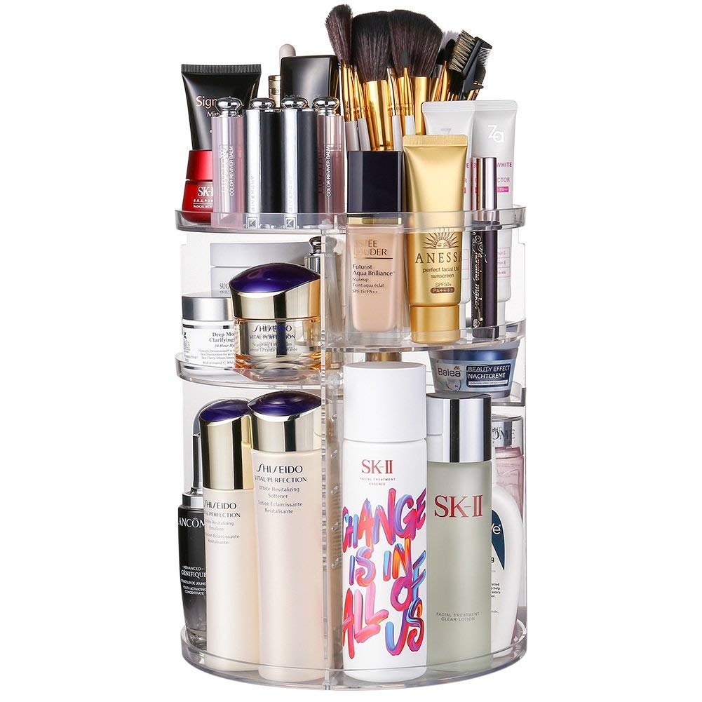 360 Degree Rotating Makeup Organizer Adjustable Multifunctional Cosmetic Storage Saver