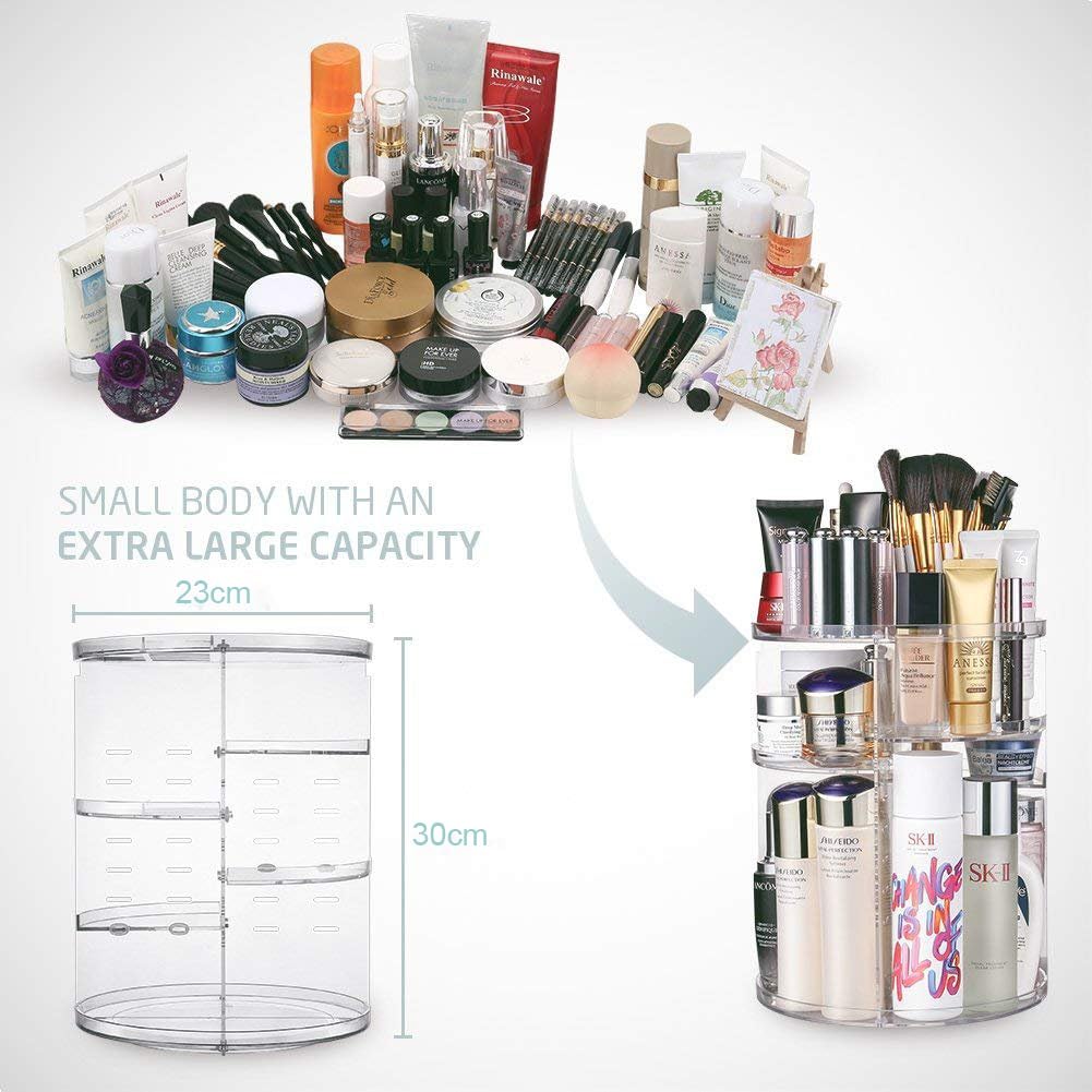 360 Degree Rotating Makeup Organizer Adjustable Multifunctional Cosmetic Storage Saver