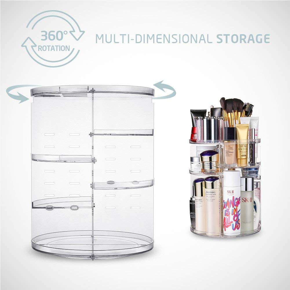 360 Degree Rotating Makeup Organizer Adjustable Multifunctional Cosmetic Storage Saver