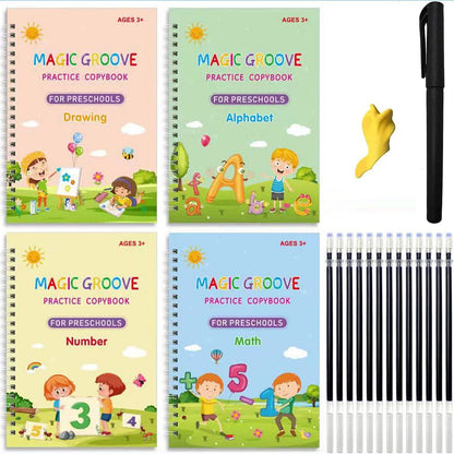 4 Sank Magic Reusable Copybook Set - Boost Writing Confidence Alphabet, Math, Drawing, Number Perfect Gift for Kids 3-7 Reusable & Durable