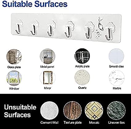 6-Piece Self-Adhesive Stainless Steel Wall Hooks Silver Pack of 1