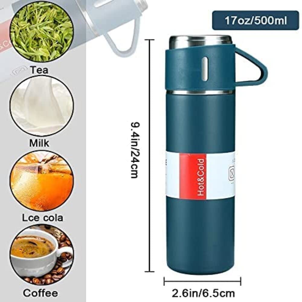 Stainless Steel Vacuum Flask with Three Cups Combo