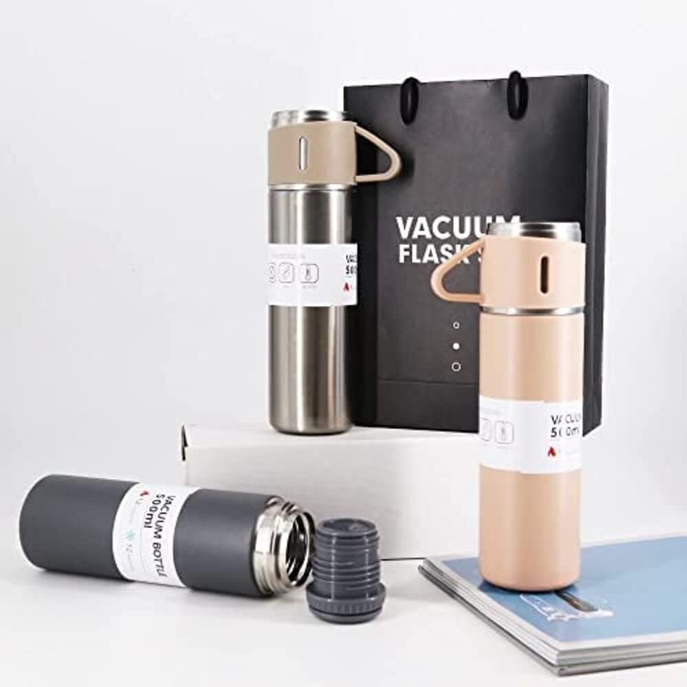 Stainless Steel Vacuum Flask with Three Cups Combo