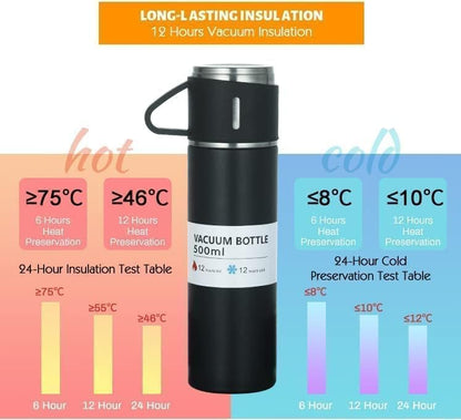 Stainless Steel Vacuum Flask with Three Cups Combo