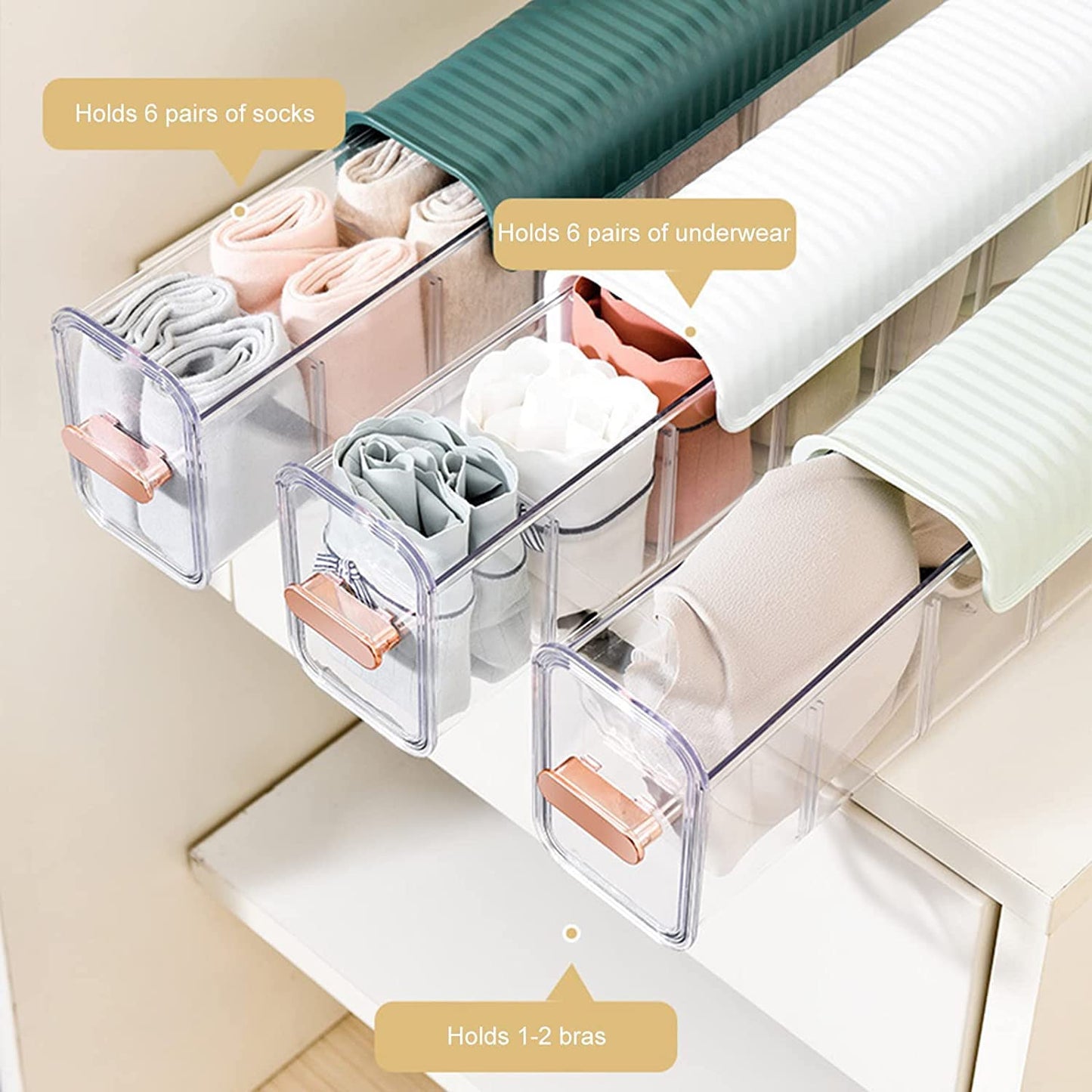 Clear Wall Mounted Drawer Organizer - Transparent Underwear Storage Box for Clothes, Socks, Ties