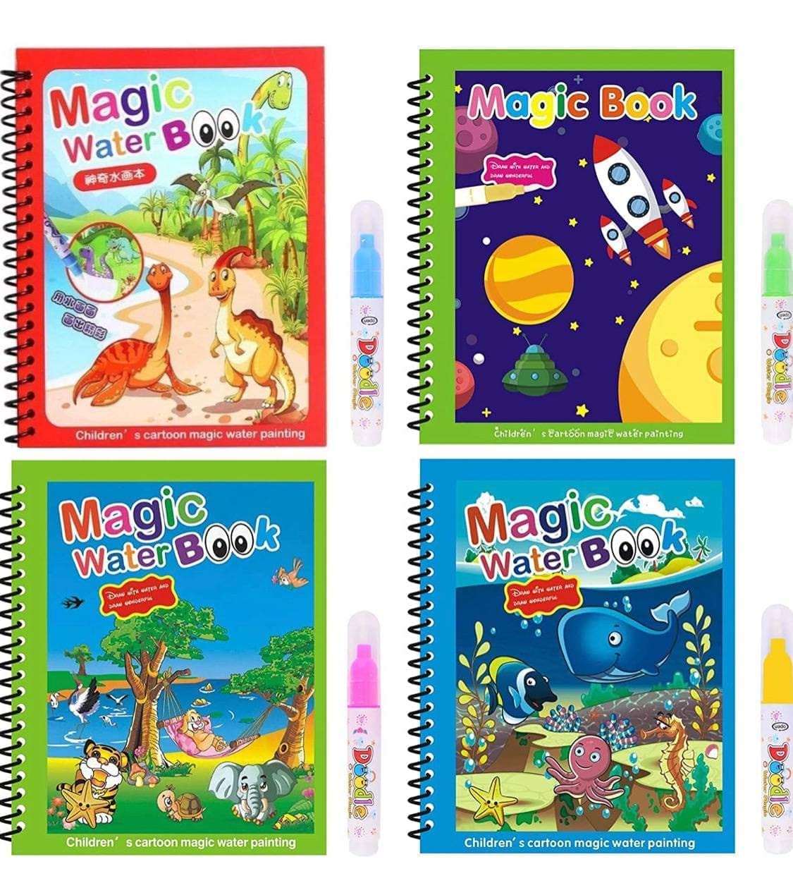 Kid's Magic Water Coloring Books Reusable 1 Books 1 Pens Spiral Bound Coloring Fun for Kids Random Design Hours of Entertainment