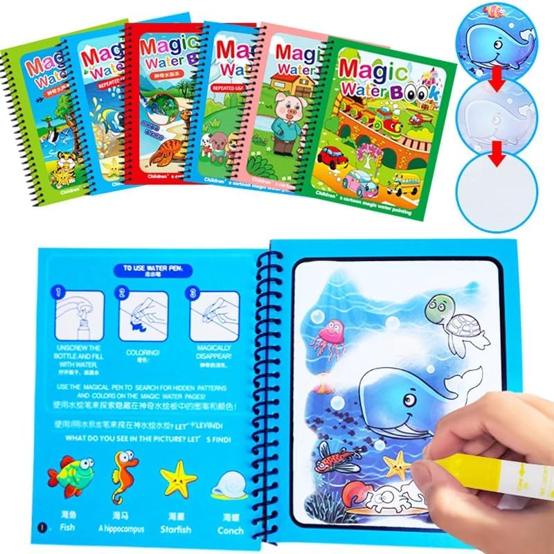 Kid's Magic Water Coloring Books Reusable 1 Books 1 Pens Spiral Bound Coloring Fun for Kids Random Design Hours of Entertainment